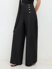 Button Front Wide Leg Pants