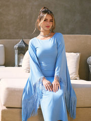 Ruched Fringe Sleeve Maxi Dress