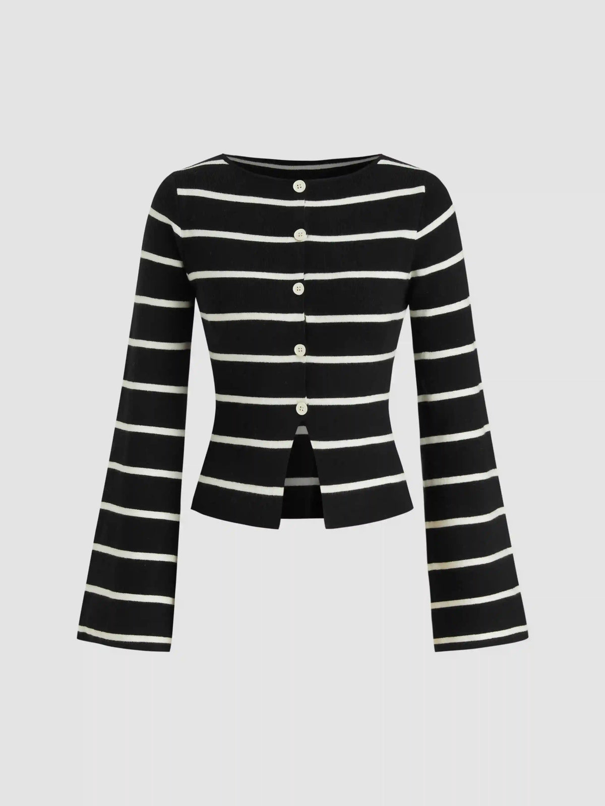 Knit Boat Neck Stripe Cardigan
