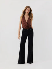 Satin V-neck Ruched Bodysuit
