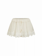 Chiffon Low Rise Lace Trim Drawstring Micro Shorts