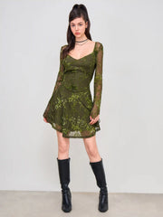 Sweetheart Lace Floral Knotted Mini Dress