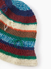 MULTI-COLOR BOW & STRIPE KNITTED BUCKET HAT