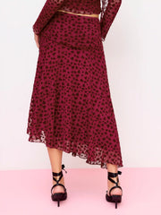 Mesh Flocking Heart Asymmetrical A-line Maxi Skirt