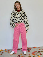Fleece Hooded Leopard Drawstring Jacket