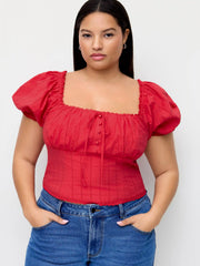 Cotton Broderie Anglaise Puff Sleeve Crop Blouse Curve & Plus