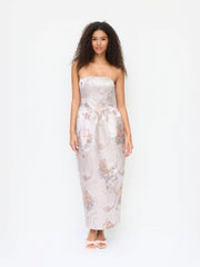 Jacquard Floral Bandeau Bowknot Bubble Maxi Dress