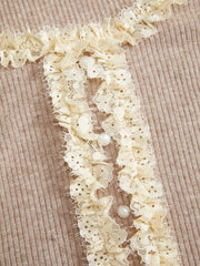 U-neckline Lace Trim Long Sleeve Top