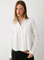 Cotton-blend Collar Pleated Oversized Cropped Shirt