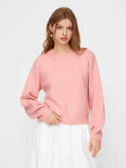 Knit Wool-blend Round Neckline Bowknot Long Sleeve Top