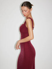 Square Neck Ruched Shimmer Mermaid Maxi Dress