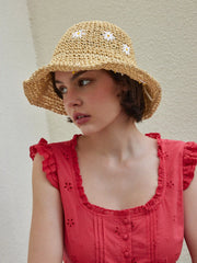 FLOWER WOVEN BUCKET HAT