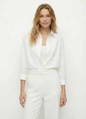 Cotton-blend Collar Shirt Bodysuit