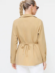 Collar Long Sleeve Metal Detail Knotted Blouse