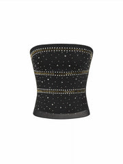 Mesh Rhinestone Crop Bandeau Top