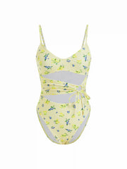 Sweetheart Gingham & Fruit Graphic Cut Out One Piece Swimsuit