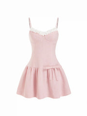 Tweed Sweetheart Bowknot Ruffled Trim Flared Mini Dress