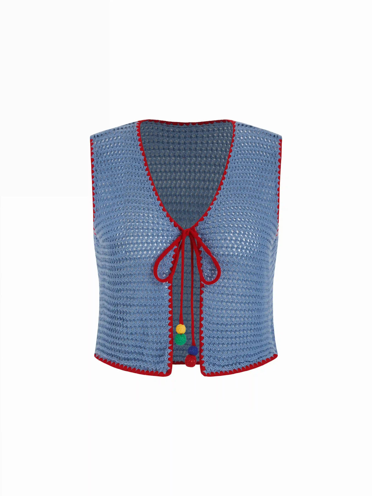 Knit Crochet V-Neck Colorblock Tie Front Bow Oversized Vest Curve & Plus
