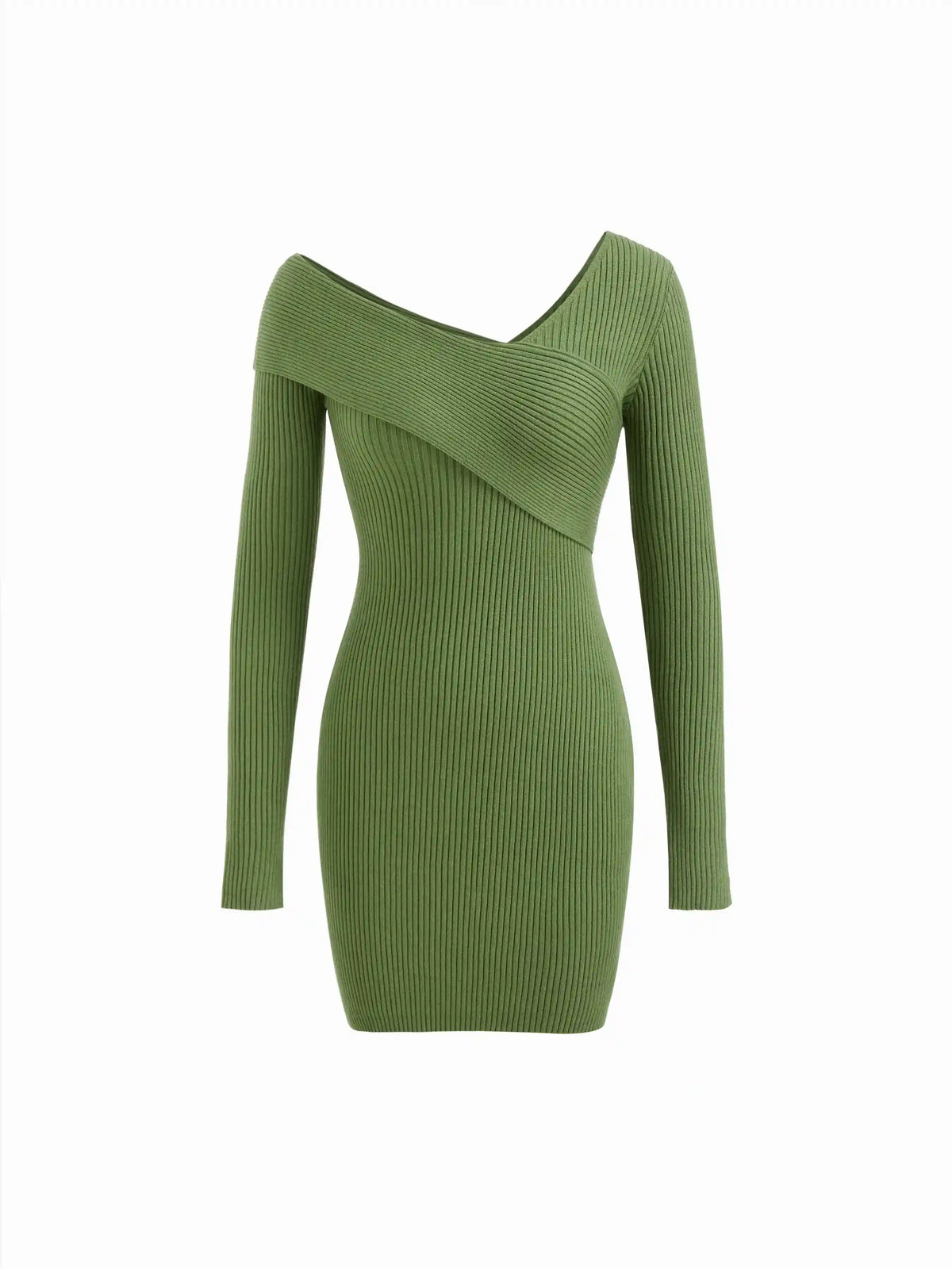 Knit Asymmetrical Neck Mini Dress