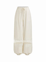 Mid Rise Lace Panel Balloon Pants