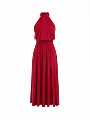 Halter Neckline Backless Split A-line Maxi Dress
