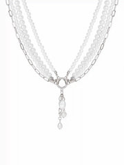 FAUX PEARL BEADED LAYERED NECKLACE