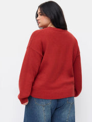 Knit Horse Pattern Round Neckline Oversized Sweater Curve & Plus