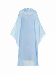 Chiffon High Neck Cape Tie Back A-line Maxi Dress