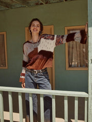 Wool-blend Knitted Boat Neckline Colorblock Long Sleeve Top