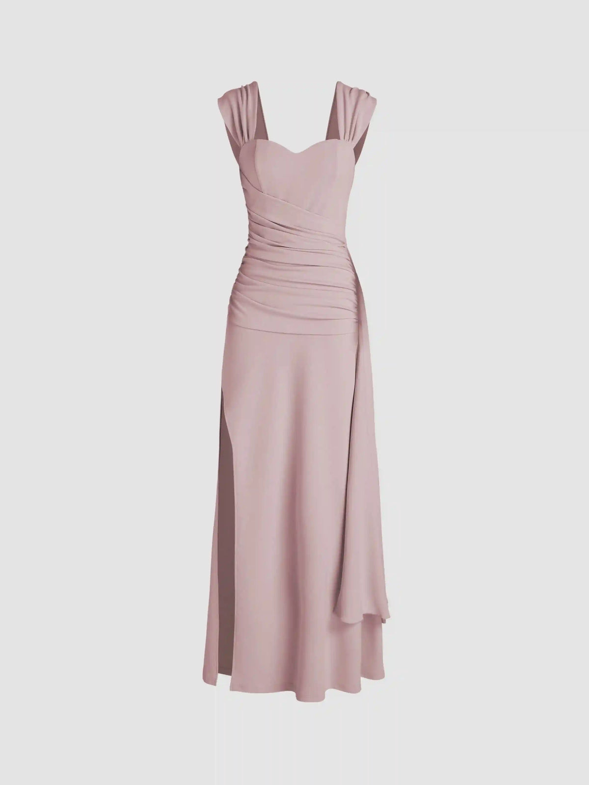 Satin Sweetheart Ruched Split Maxi Dress