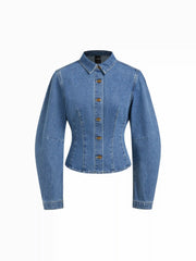 Washed Denim Cinched Waist Blouse