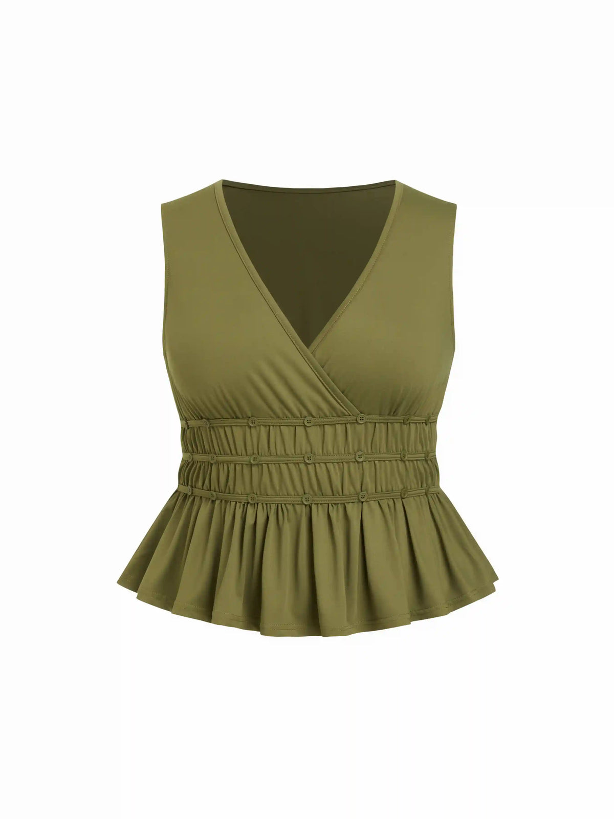 V-neck Ruched Ruffle Hem Tank Top Curve & Plus