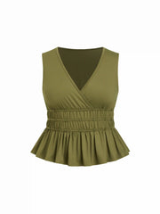 V-neck Ruched Ruffle Hem Tank Top Curve & Plus