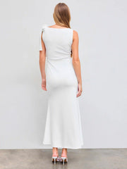 Boat Neck Solid Bowknot Maxi Dress
