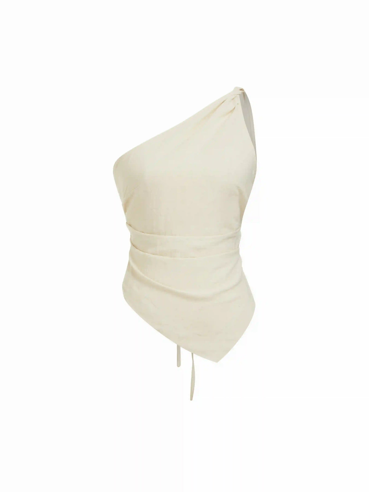 Linen-blend Asymmetrical Neck Ruched One-Shoulder Top