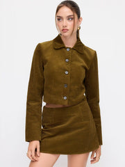 Corduroy Collar Button Roll-up Sleeve Jacket