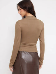V-neck Asymmetrical Ruched Long Sleeve Tee