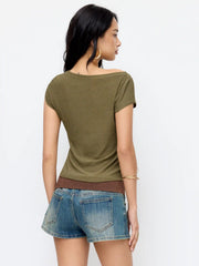 High Stretch Boat Neck Graphic Tee