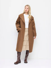 Two Way Suede Collar Solid Button Oversized Longline Coat