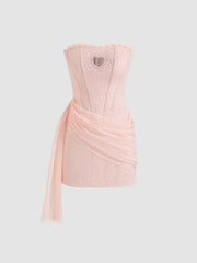 Sculptural  Tube Heart Cut Out Rhinestone Corset Mini Dress