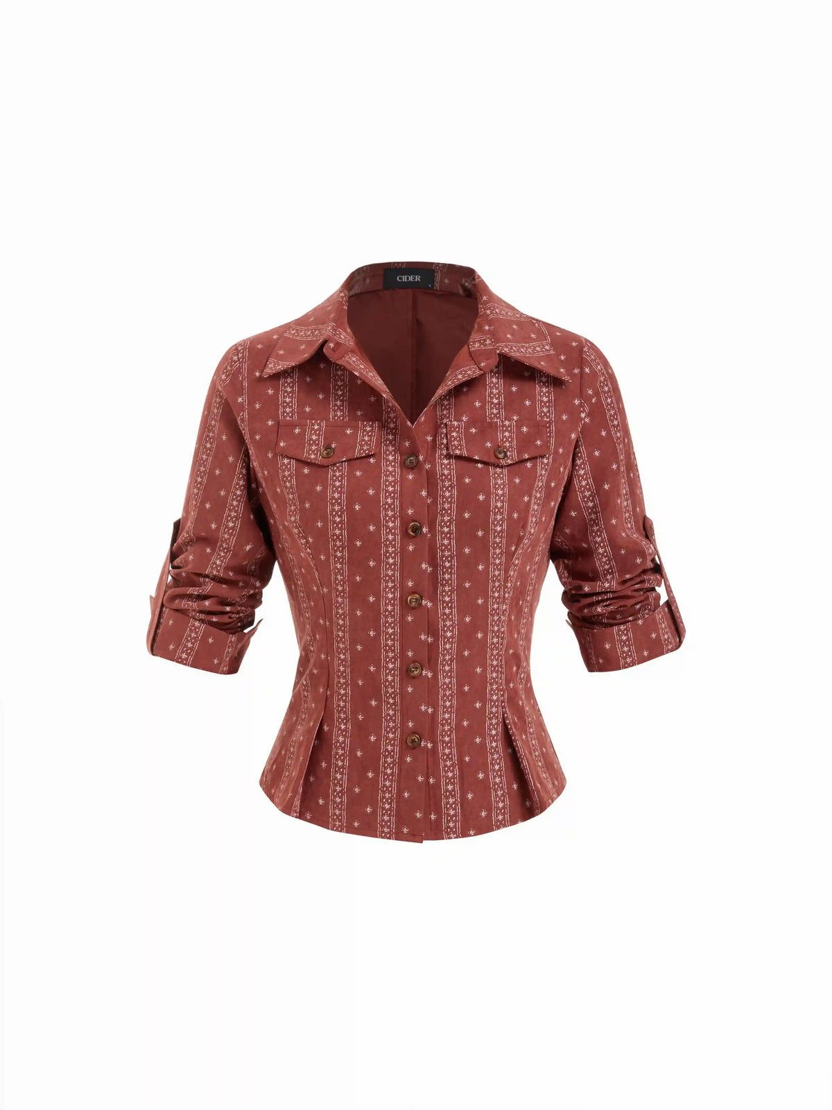 Textured Tile Collar Long Sleeve Blouse