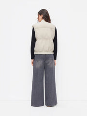 Fleece Stand Collar Zip Through Pocket Puffer Vest