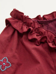 Cotton-blend Flower & Strawberry Graphic U-neckline Ruched Babydoll Mini Dress