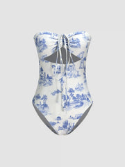 Shaping Toile De Jouy Cut Out One Piece Swimsuit