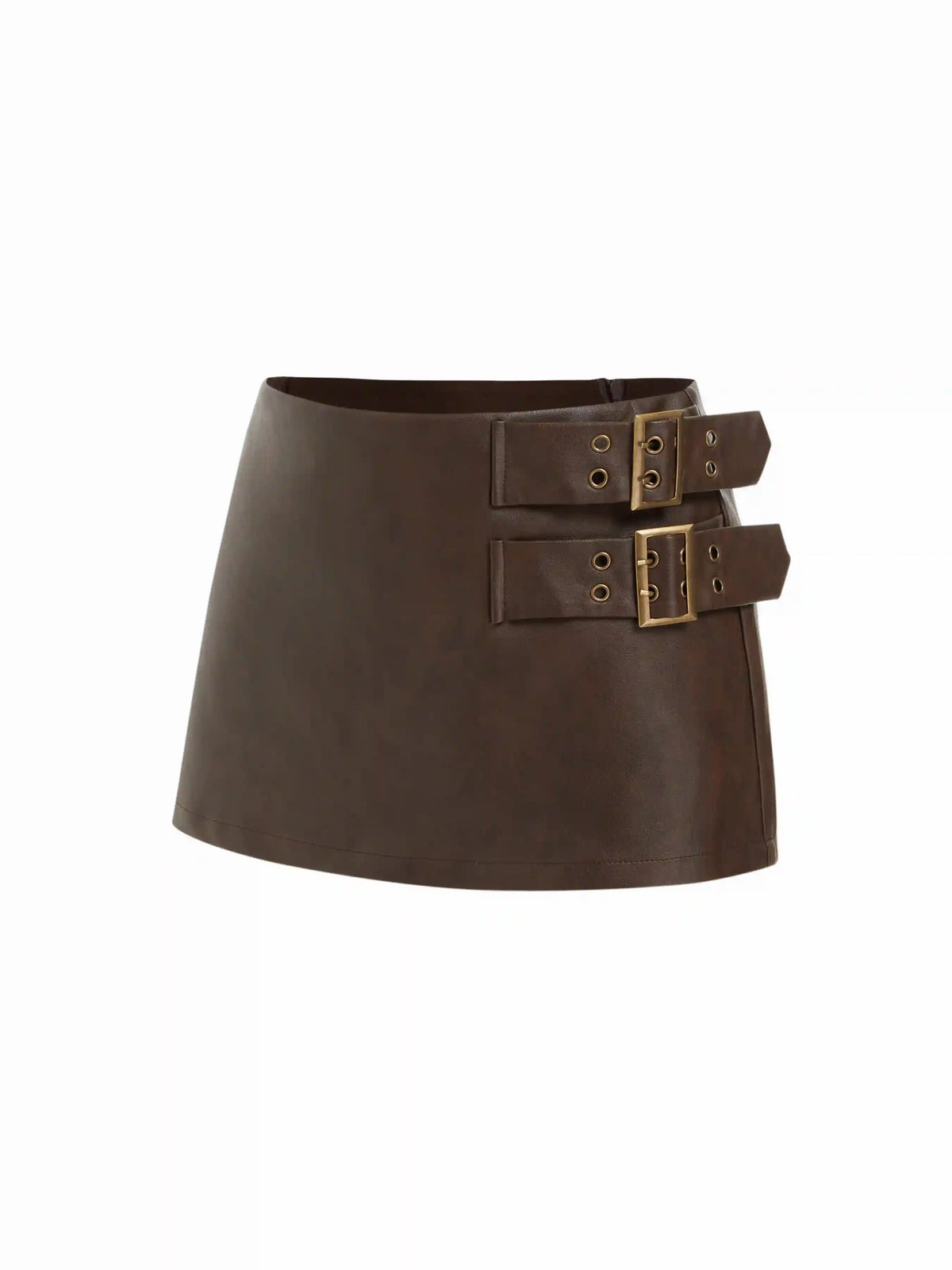 Faux Leather Mid Rise Belted A-line Mini Skort