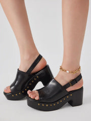 BUCKLE STUDDED PLATFORM MULE SANDALS