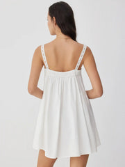 Cotton Square Neck  Eyelet Smock Mini Nightdress