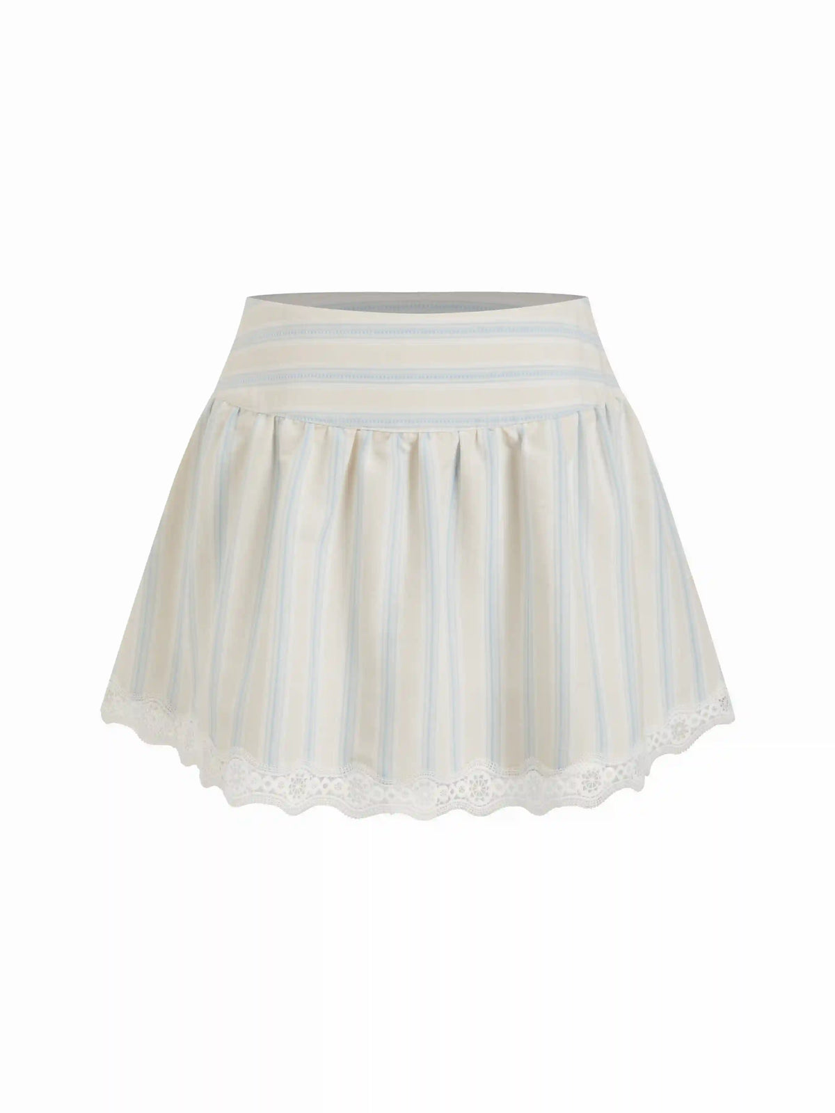 Cotton-blend Mid Rise Striped Lace Trim A-line Mini Skirt
