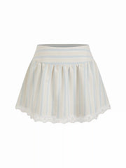 Cotton-blend Mid Rise Striped Lace Trim A-line Mini Skirt