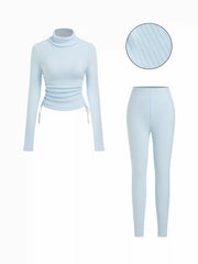 Turtleneck Drawstring Ruched Cropped Top & Mid Rise Leggings Set